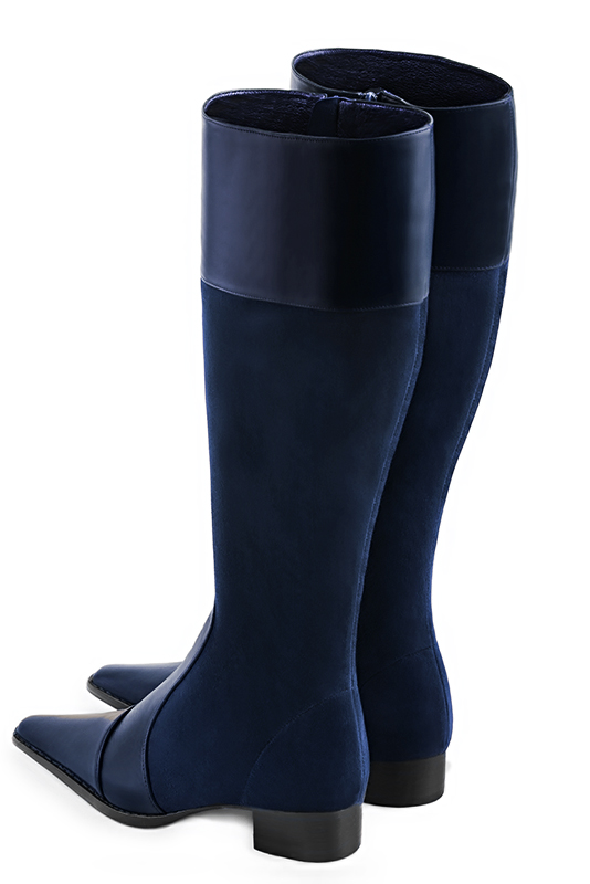 Navy Blue Riding Knee High Boots. Tapered Toe. Low Leather Soles. Made to Measure. Thin or Thick Calves